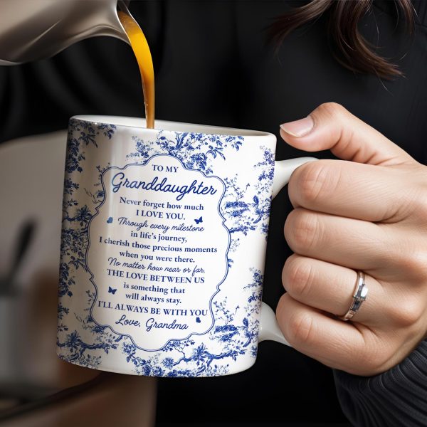 To My Granddaughter, Never Forget How Much I Love You, Flowers And Decorative Borders - Personalized Custom Coffee Mug - GDT296_MG To My Granddaughter, Never Forget How Much I Love You, Flowers And Decorative Borders - Personalized Custom Coffee Mug - GDT296_MG