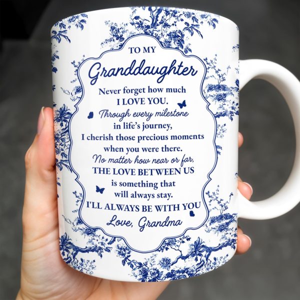 To My Granddaughter, Never Forget How Much I Love You, Flowers And Decorative Borders - Personalized Custom Coffee Mug - GDT296_MG To My Granddaughter, Never Forget How Much I Love You, Flowers And Decorative Borders - Personalized Custom Coffee Mug - GDT296_MG