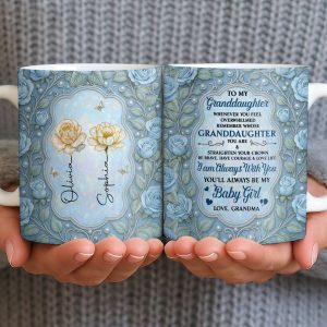 To My Granddaughter, Roses and Crowns Design - Personalized Custom Coffee Mug - GDT541_MG