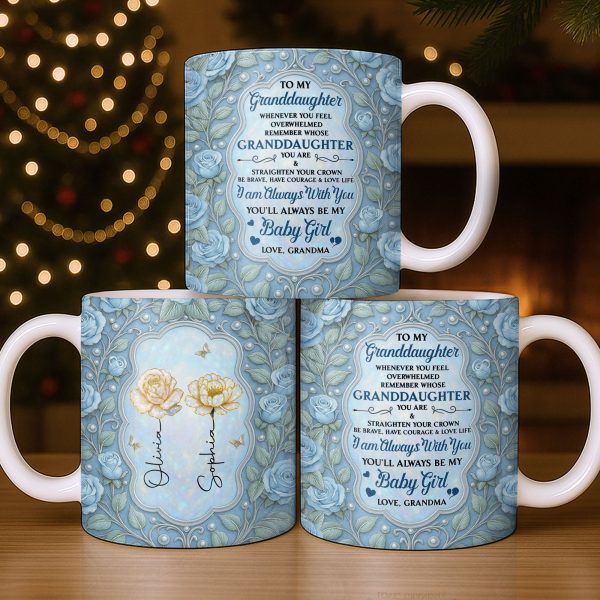 To My Granddaughter, Roses and Crowns Design - Personalized Custom Coffee Mug - GDT541_MG