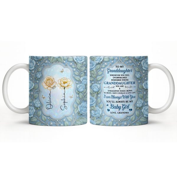 To My Granddaughter, Roses and Crowns Design - Personalized Custom Coffee Mug - GDT541_MG