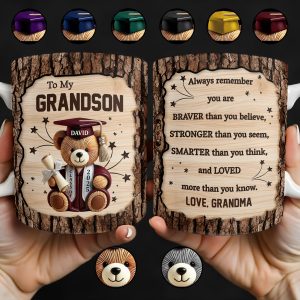 To My Grandson, Always Remember You Are Braver, Graduation Cap and Diploma - Personalized Custom Coffee Mug - GRAD320_MG