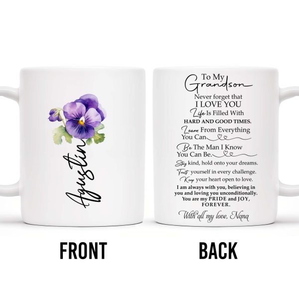 To My Grandson Encouragement And Love Message With Pansy Flowers - Personalized Custom Coffee Mug - GSN021_MG To My Grandson Encouragement And Love Message With Pansy Flowers - Personalized Custom Coffee Mug - GSN021_MG