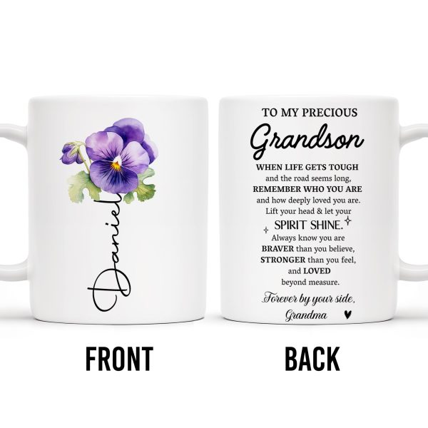 To My Grandson, Forever By Your Side, Encouragement Mug With Pansy Flower - Personalized Custom Coffee Mug - GSN020_MG To My Grandson, Forever By Your Side, Encouragement Mug With Pansy Flower - Personalized Custom Coffee Mug - GSN020_MG