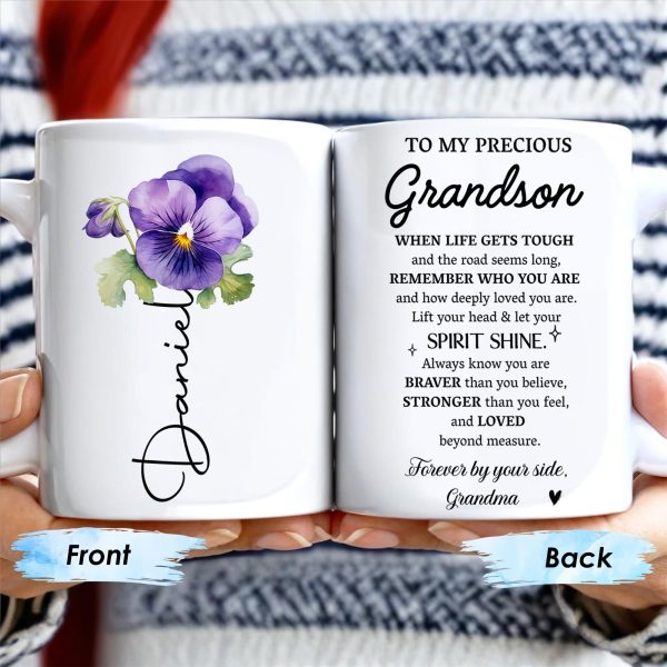 To My Grandson, Forever By Your Side, Encouragement Mug With Pansy Flower - Personalized Custom Coffee Mug - GSN020_MG To My Grandson, Forever By Your Side, Encouragement Mug With Pansy Flower - Personalized Custom Coffee Mug - GSN020_MG