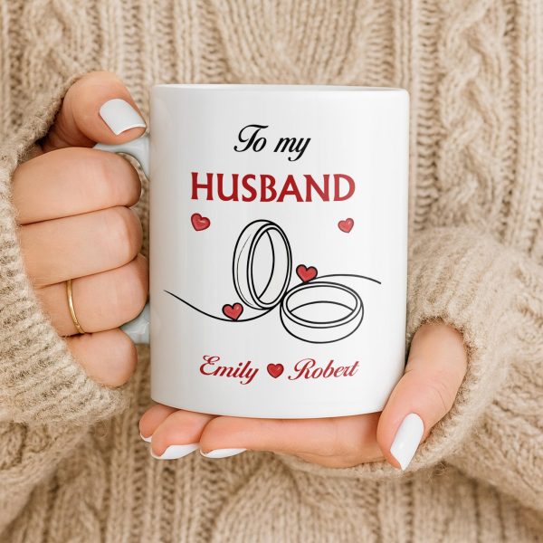 To My Husband, Hearts and Rings Design - Personalized Custom Coffee Mug - CPL1366_MG To My Husband, Hearts and Rings Design - Personalized Custom Coffee Mug - CPL1366_MG