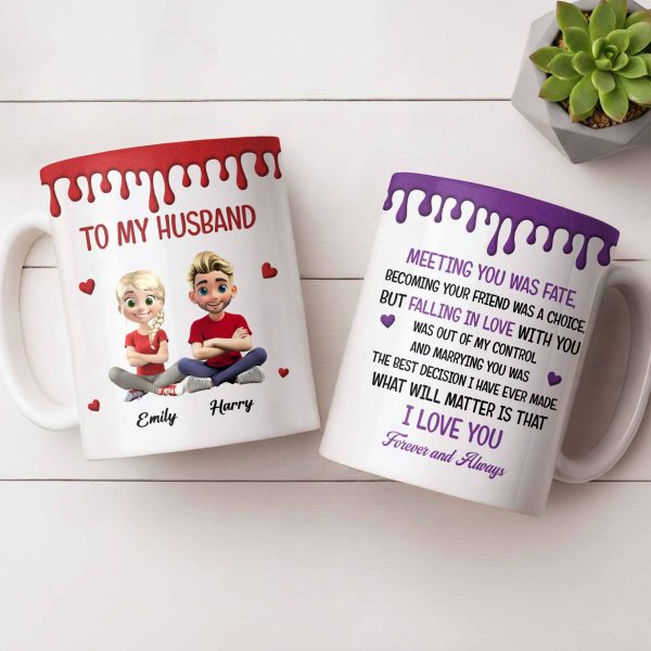 To My Husband, Meeting You Was Fate, Cartoon Couple - Personalized Custom Coffee Mug - CPL1209_MG To My Husband, Meeting You Was Fate, Cartoon Couple - Personalized Custom Coffee Mug - CPL1209_MG