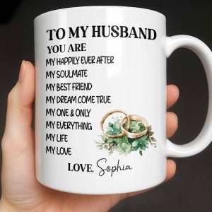 To My Husband You Are My Happily Ever After, Wedding Rings & Floral Design - Personalized Custom Coffee Mug - CPL1319_MG