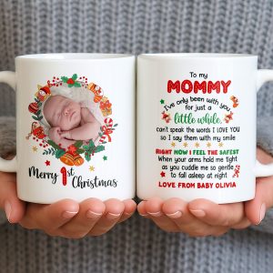 To My Mommy, Christmas Wreath and Baby - Personalized Custom Coffee Mug - KID506_MG