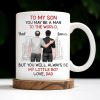 To My Son, You May Be A Man To The World, Father And Son Looking At City Skyline - Personalized Custom Coffee Mug - SON037_MG