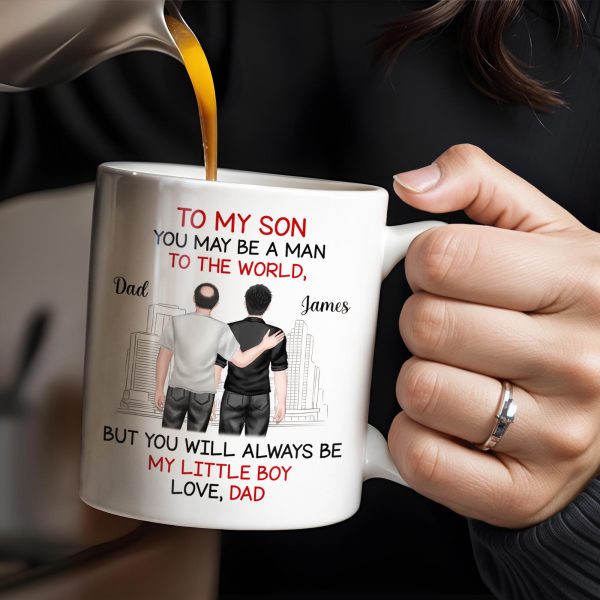 To My Son, You May Be A Man To The World, Father And Son Looking At City Skyline - Personalized Custom Coffee Mug - SON037_MG