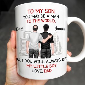 To My Son, You May Be A Man To The World, Father And Son Looking At City Skyline - Personalized Custom Coffee Mug - SON037_MG