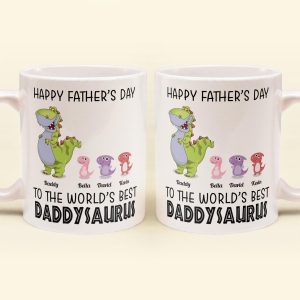 To The World's Best Daddysaurus - Personalized Mug - Father's Day, Birthday, Funny Gift For Dad, Father, Husband - Gift From Wife, Son, Daughter