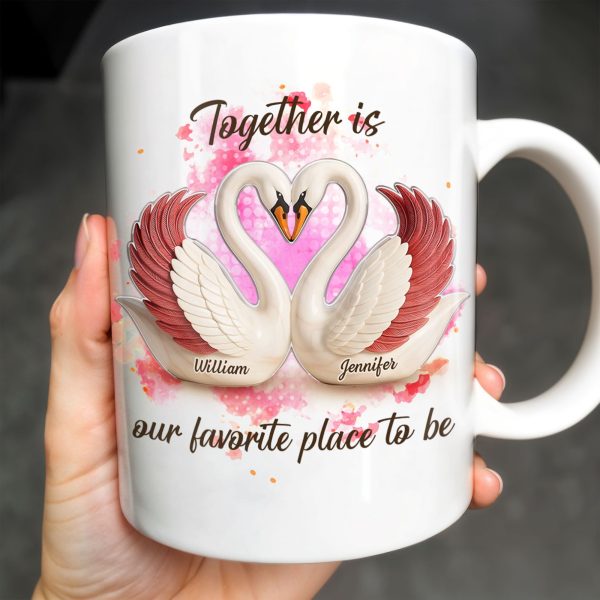 Together Is Our Favorite Place To Be, Swans and Hearts - Personalized Custom Coffee Mug - CPL411_MG Together Is Our Favorite Place To Be, Swans and Hearts - Personalized Custom Coffee Mug - CPL411_MG