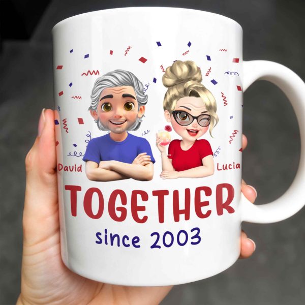 Together Since 2003, Cartoon Couple and Confetti - Personalized Custom Coffee Mug - HSB035_MG Together Since 2003, Cartoon Couple and Confetti - Personalized Custom Coffee Mug - HSB035_MG