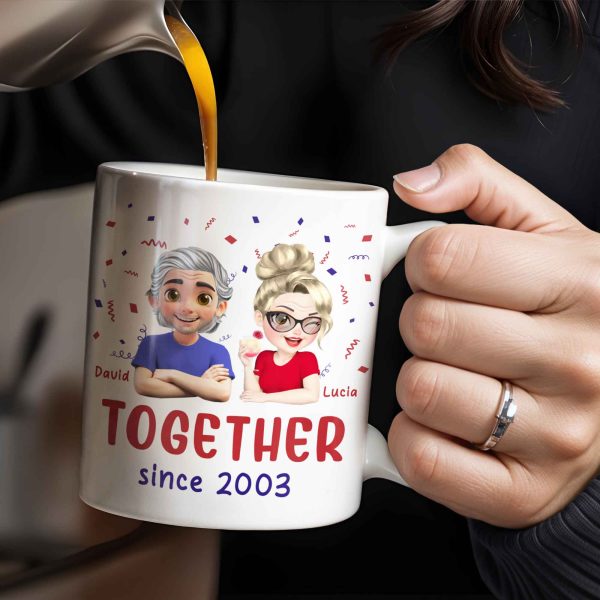Together Since 2003, Cartoon Couple and Confetti - Personalized Custom Coffee Mug - HSB035_MG Together Since 2003, Cartoon Couple and Confetti - Personalized Custom Coffee Mug - HSB035_MG