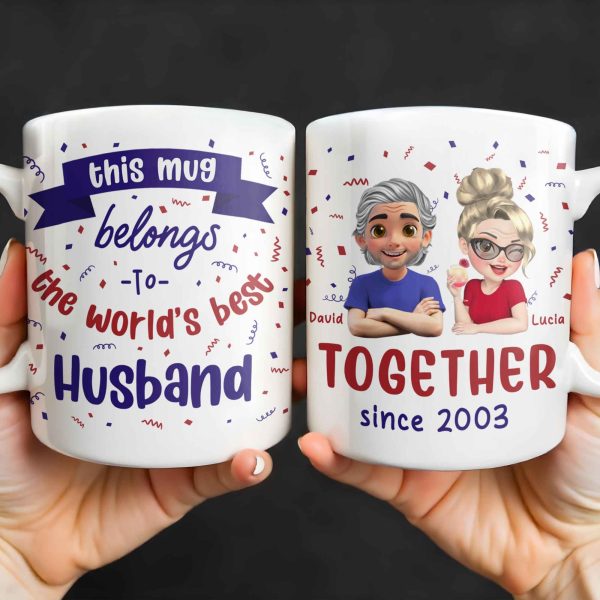 Together Since 2003, Cartoon Couple and Confetti - Personalized Custom Coffee Mug - HSB035_MG Together Since 2003, Cartoon Couple and Confetti - Personalized Custom Coffee Mug - HSB035_MG