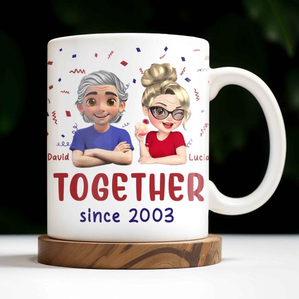 Together Since 2003, Cartoon Couple and Confetti - Personalized Custom Coffee Mug - HSB035_MG Together Since 2003, Cartoon Couple and Confetti - Personalized Custom Coffee Mug - HSB035_MG
