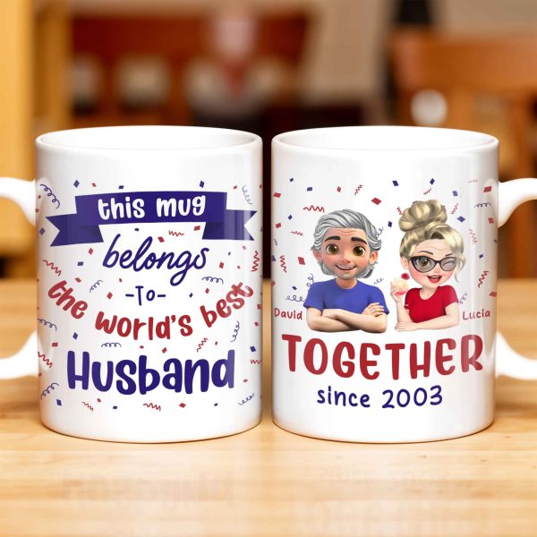 Together Since 2003, Cartoon Couple and Confetti - Personalized Custom Coffee Mug - HSB035_MG Together Since 2003, Cartoon Couple and Confetti - Personalized Custom Coffee Mug - HSB035_MG
