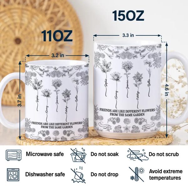 Toile De Jouy Birth Flower Grow An Old Friend - Personalized White Edge-to-Edge Mug Toile De Jouy Birth Flower Grow An Old Friend - Personalized White Edge-to-Edge Mug