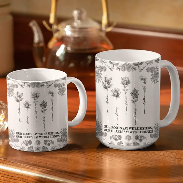 Toile De Jouy Birth Flower Sisters From The Same Garden - Personalized White Edge-to-Edge Mug Toile De Jouy Birth Flower Sisters From The Same Garden - Personalized White Edge-to-Edge Mug