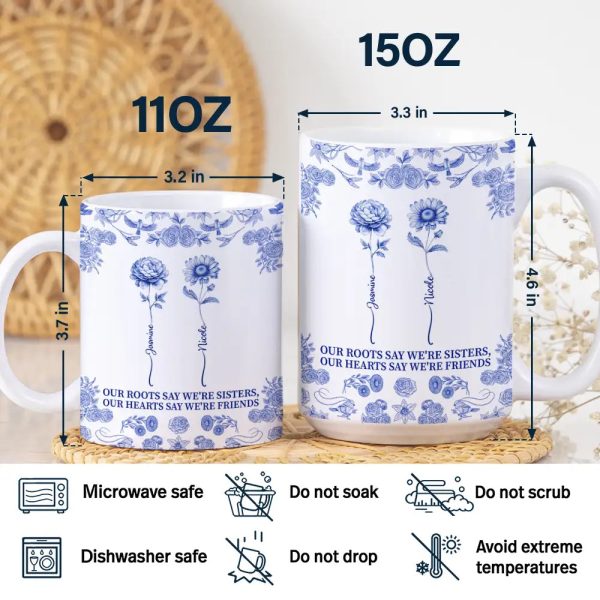 Toile De Jouy Birth Flower Sisters From The Same Garden - Personalized White Edge-to-Edge Mug Toile De Jouy Birth Flower Sisters From The Same Garden - Personalized White Edge-to-Edge Mug