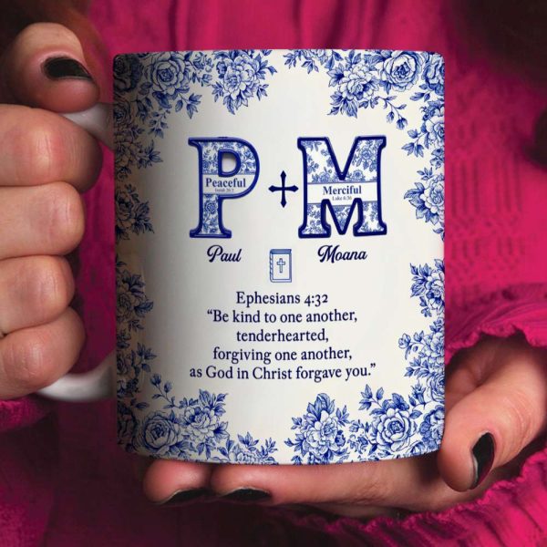 Toile de Jouy Faith & Love Mug Personalized Gifts For Couple 01HYDT061025 Toile de Jouy Faith & Love Mug Personalized Gifts For Couple 01HYDT061025