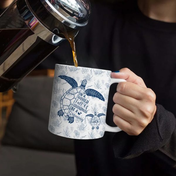Toile De Jouy World Full Of Grandmas - Personalized White Edge-to-Edge Mug