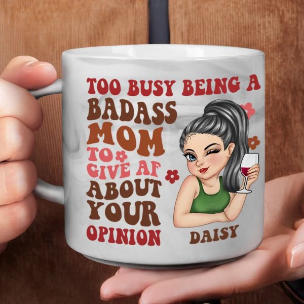 Too Busy Being A Badass Mom - Personalized Marble Mug Too Busy Being A Badass Mom - Personalized Marble Mug