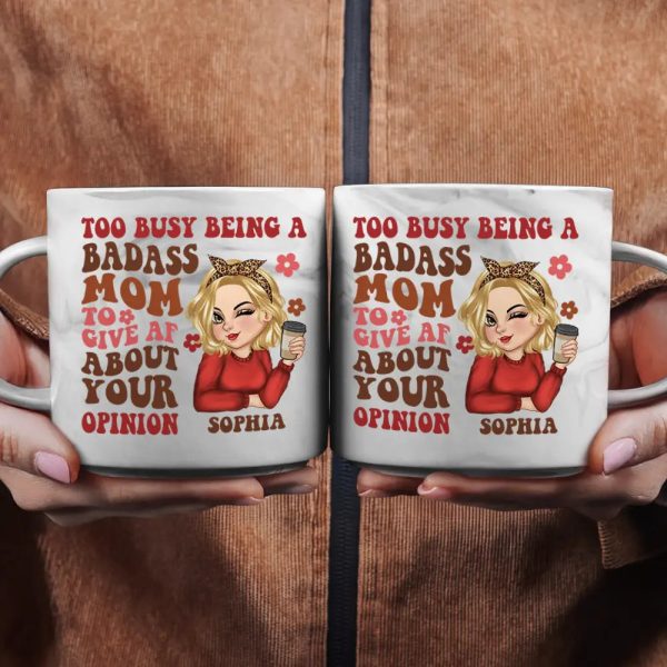 Too Busy Being A Badass Mom - Personalized Marble Mug Too Busy Being A Badass Mom - Personalized Marble Mug