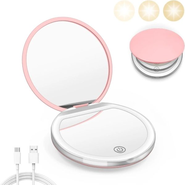 Travel-Friendly Led Makeup Mirror, 1X/10X Magnification, Compact & Usb Rechargeable
