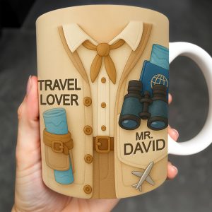 Travel Lover, Shirt, Tie, Binoculars, Map, Airplane - Personalized Custom Coffee Mug - FAM325_MG