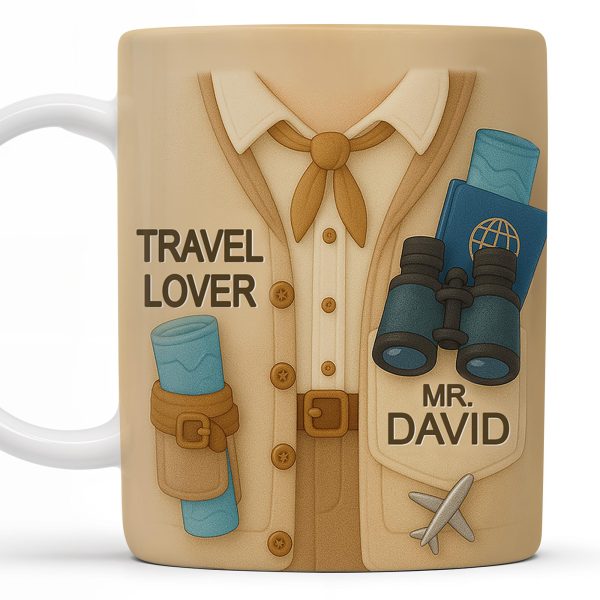 Travel Lover, Shirt, Tie, Binoculars, Map, Airplane - Personalized Custom Coffee Mug - FAM325_MG
