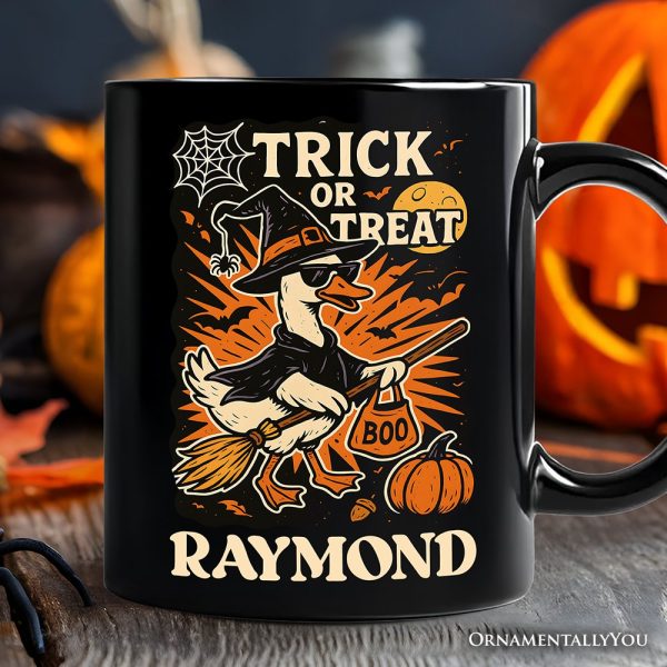 Trick or Treat Goose Personalized Mug, Vintage Halloween Witch Gift with Custom Name Trick or Treat Goose Personalized Mug, Vintage Halloween Witch Gift with Custom Name
