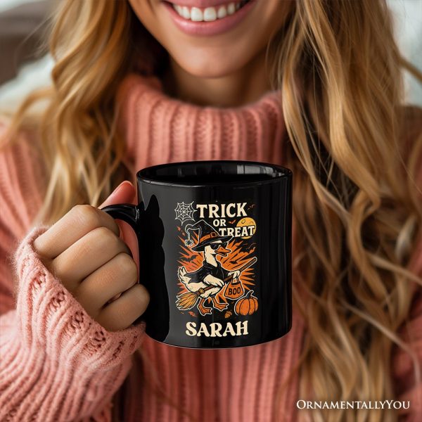 Trick or Treat Goose Personalized Mug, Vintage Halloween Witch Gift with Custom Name Trick or Treat Goose Personalized Mug, Vintage Halloween Witch Gift with Custom Name