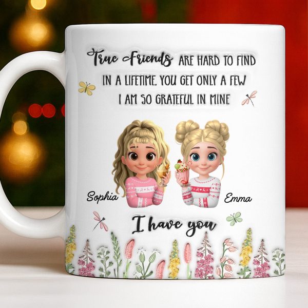 True Friends Are Hard To Find, Cartoon Characters And Flowers - Personalized Custom Coffee Mug - BST516_MG True Friends Are Hard To Find, Cartoon Characters And Flowers - Personalized Custom Coffee Mug - BST516_MG