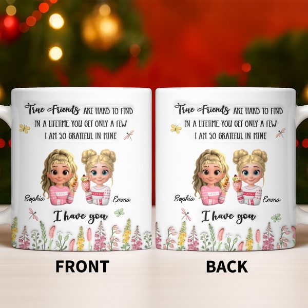 True Friends Are Hard To Find, Cartoon Characters And Flowers - Personalized Custom Coffee Mug - BST516_MG True Friends Are Hard To Find, Cartoon Characters And Flowers - Personalized Custom Coffee Mug - BST516_MG