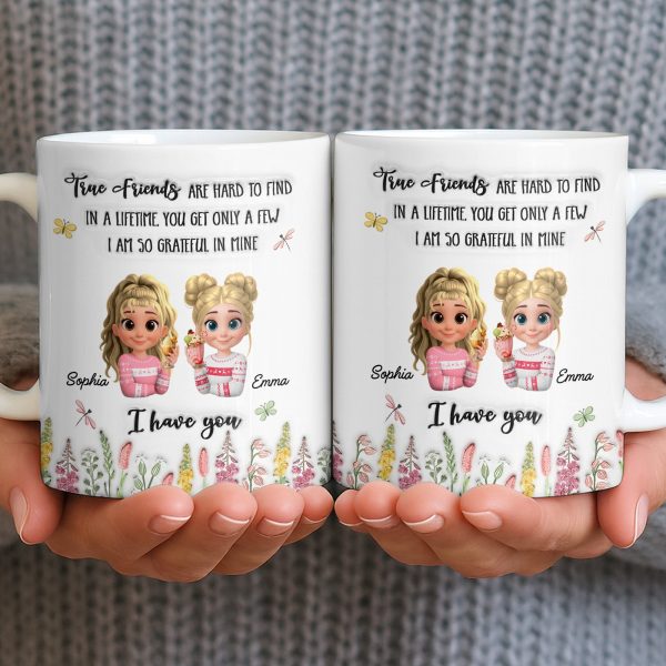 True Friends Are Hard To Find, Cartoon Characters And Flowers - Personalized Custom Coffee Mug - BST516_MG True Friends Are Hard To Find, Cartoon Characters And Flowers - Personalized Custom Coffee Mug - BST516_MG
