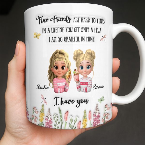 True Friends Are Hard To Find, Cartoon Characters And Flowers - Personalized Custom Coffee Mug - BST516_MG True Friends Are Hard To Find, Cartoon Characters And Flowers - Personalized Custom Coffee Mug - BST516_MG