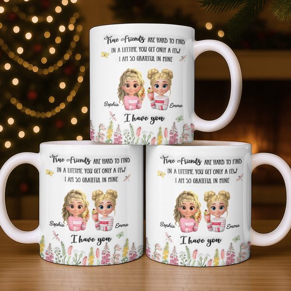 True Friends Are Hard To Find, Cartoon Characters And Flowers - Personalized Custom Coffee Mug - BST516_MG True Friends Are Hard To Find, Cartoon Characters And Flowers - Personalized Custom Coffee Mug - BST516_MG