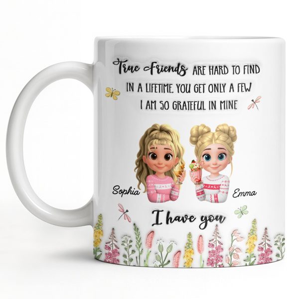 True Friends Are Hard To Find, Cartoon Characters And Flowers - Personalized Custom Coffee Mug - BST516_MG True Friends Are Hard To Find, Cartoon Characters And Flowers - Personalized Custom Coffee Mug - BST516_MG