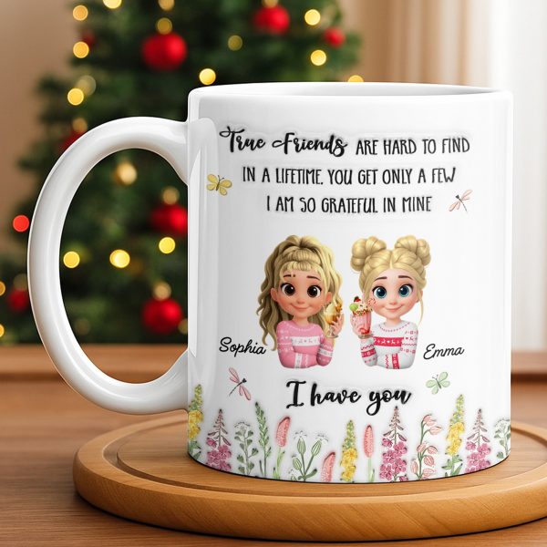 True Friends Are Hard To Find, Cartoon Characters And Flowers - Personalized Custom Coffee Mug - BST516_MG True Friends Are Hard To Find, Cartoon Characters And Flowers - Personalized Custom Coffee Mug - BST516_MG