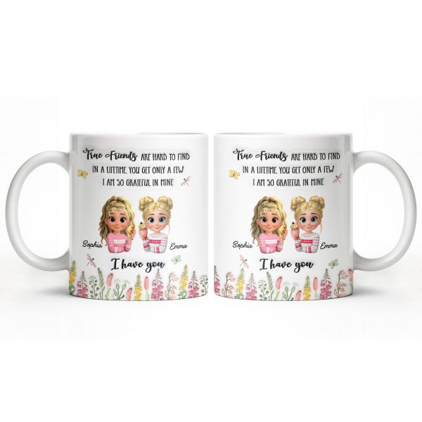 True Friends Are Hard To Find, Cartoon Characters And Flowers - Personalized Custom Coffee Mug - BST516_MG True Friends Are Hard To Find, Cartoon Characters And Flowers - Personalized Custom Coffee Mug - BST516_MG