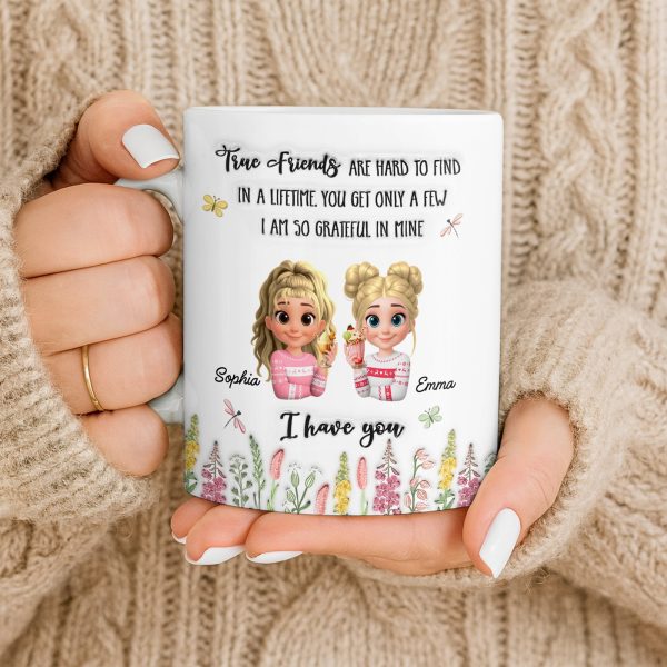 True Friends Are Hard To Find, Cartoon Characters And Flowers - Personalized Custom Coffee Mug - BST516_MG True Friends Are Hard To Find, Cartoon Characters And Flowers - Personalized Custom Coffee Mug - BST516_MG