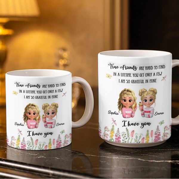 True Friends Are Hard To Find, Cartoon Characters And Flowers - Personalized Custom Coffee Mug - BST516_MG True Friends Are Hard To Find, Cartoon Characters And Flowers - Personalized Custom Coffee Mug - BST516_MG