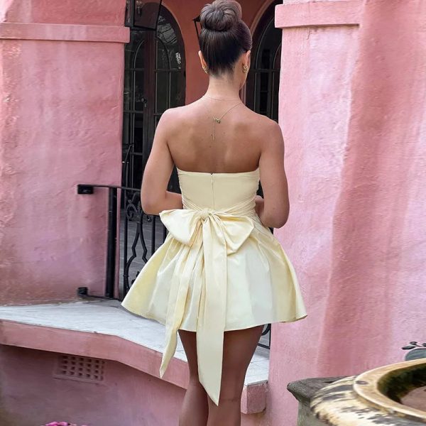 Tube Frill Ruched Bow Mini Dress Tube Frill Ruched Bow Mini Dress