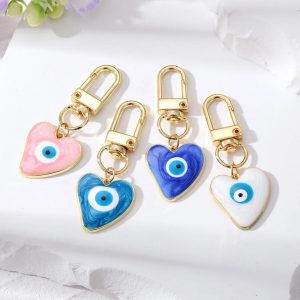 Turkish Heart Evil Eye Enamel Pendant Keychains