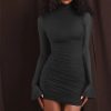 Turtleneck Mesh Sheer Long Sleeve Mini Dresses Turtleneck Mesh Sheer Long Sleeve Mini Dresses