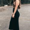 Twist Front Strapless Split Sweater Midi Beach Vacation Dress - Black