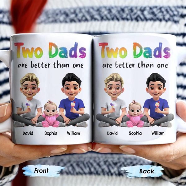 Two Dads Are Better Than One, Cartoon Characters and Ice Cream - Personalized Custom Coffee Mug - DAD109_MG Two Dads Are Better Than One, Cartoon Characters and Ice Cream - Personalized Custom Coffee Mug - DAD109_MG